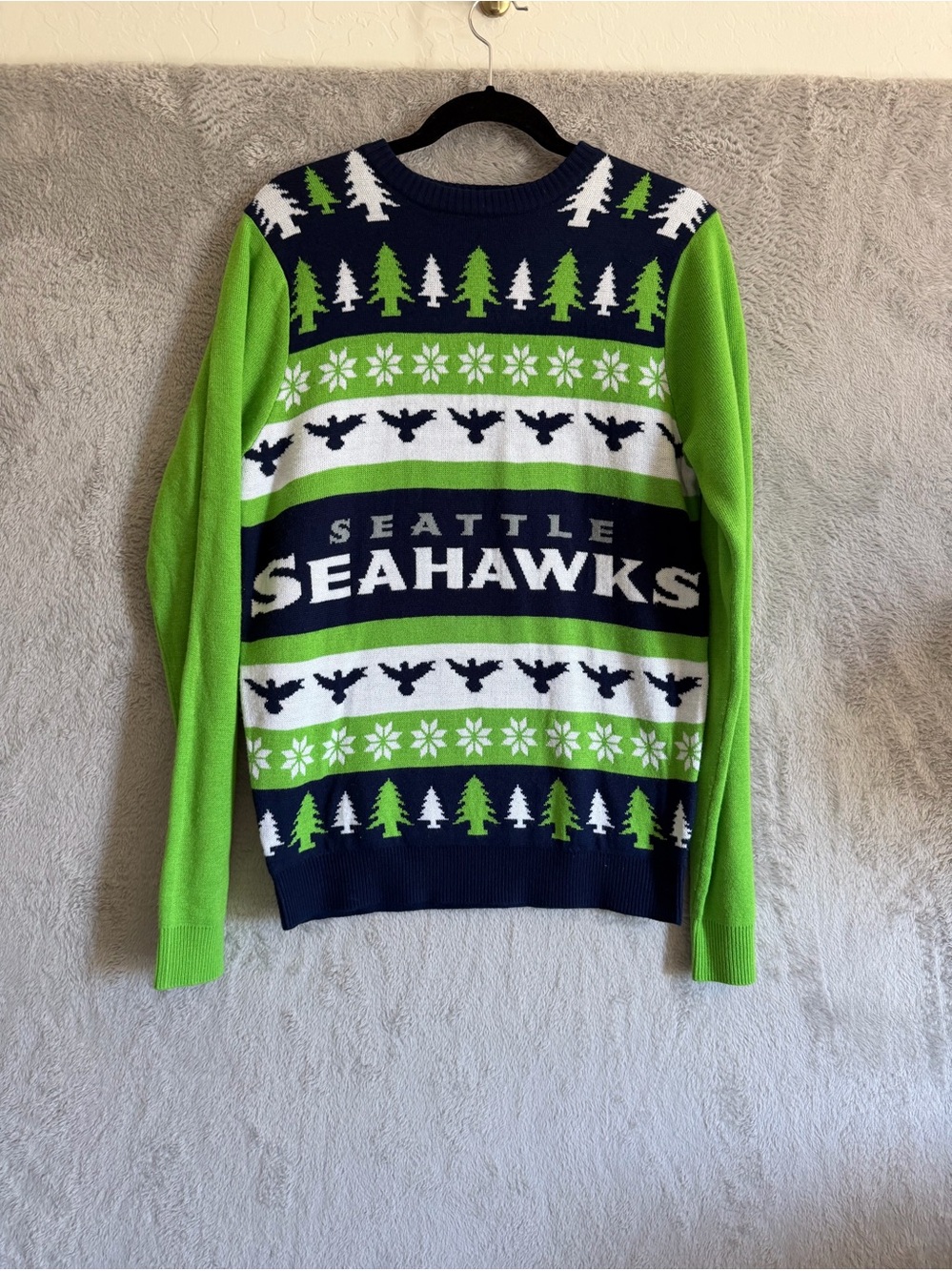 Ugliest Men’s Green & Navy Holiday Sweater Seahawks M